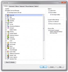 SolidWorks 2013 Customize Settings